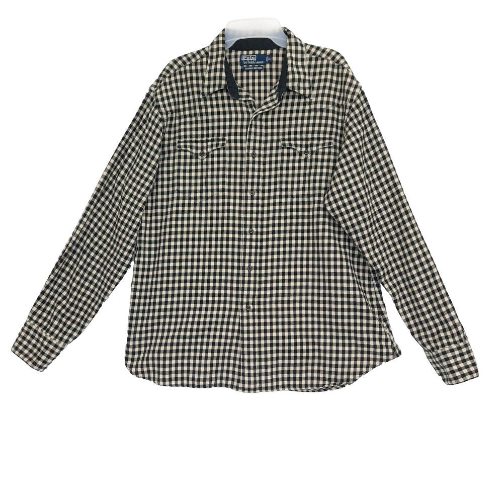 Polo Ralph Lauren Classic Western Flannel Shirt Sz XL Black Plaid Long Sleeve